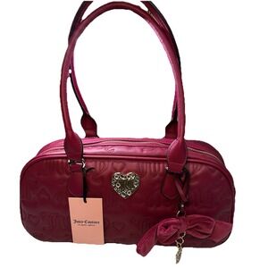 NWT Juicy Couture Lovely Girl Shoulder Bag Plum Berry  Quilted Hearts & Logo